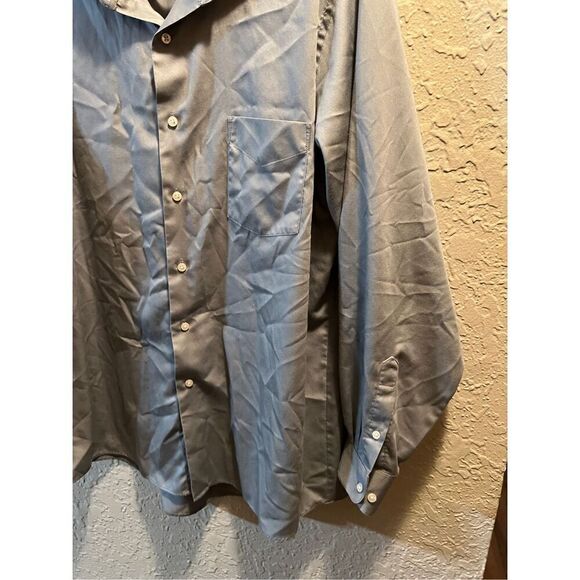 Van Heusen Grey Regular Fit Lux Sateen Button Down Shirt Men’s Size 17 34/35 - Picture 2 of 11